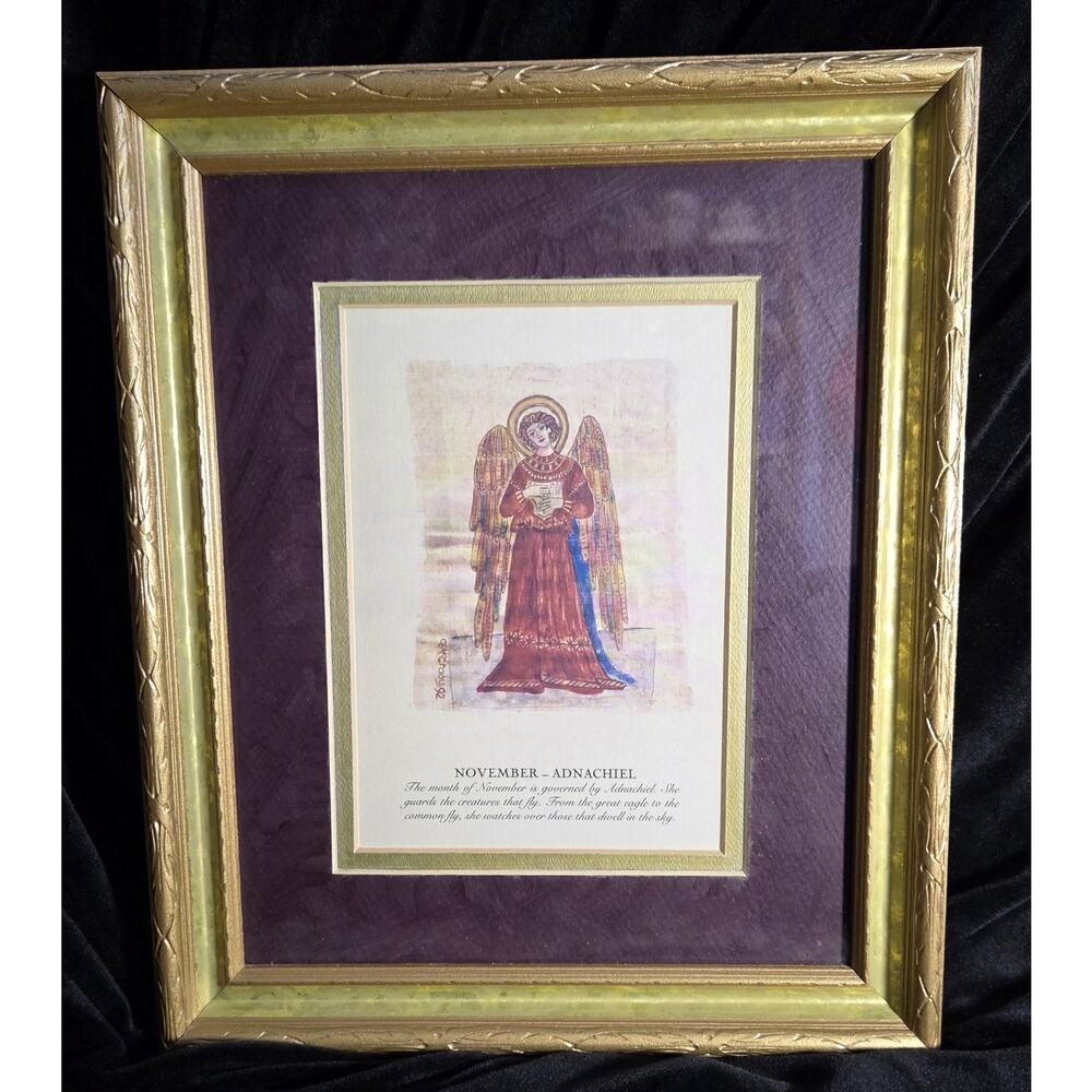 November Angel Month Carol McCrady 11.5 x 9.5 Gold Frame Signed Birthday Print